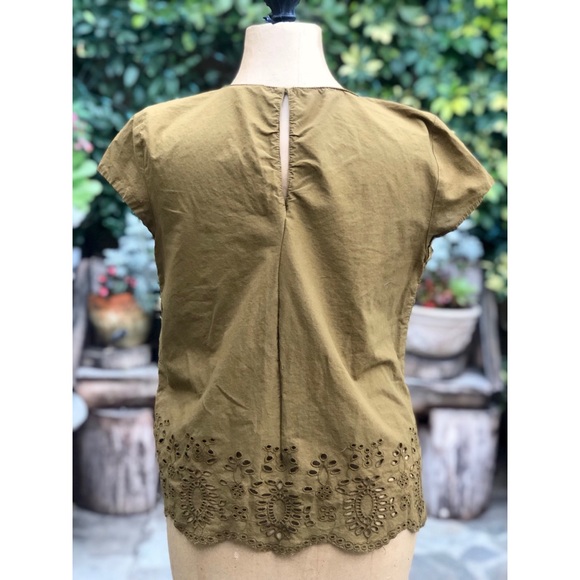 Olive Green Cap Sleeve Eyelet Top - Picture 4 of 8